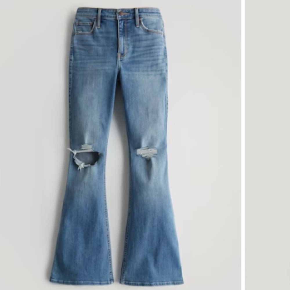 Hollister High Rise Vintage Flare Hippie Light Wash Distressed NWT 13L